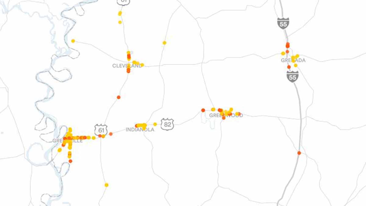 Greenwood and Greenville, MS Billboards Map