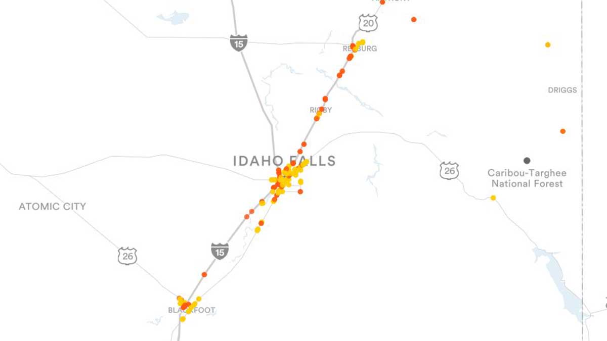 Idaho Falls and Pocatello, ID Billboards Map