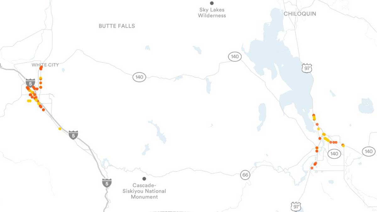 Medford and Klamath Falls, OR Billboards Map