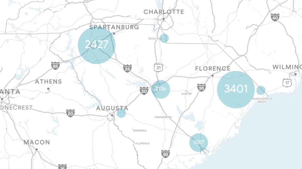 South Carolina (SC) Billboards Map